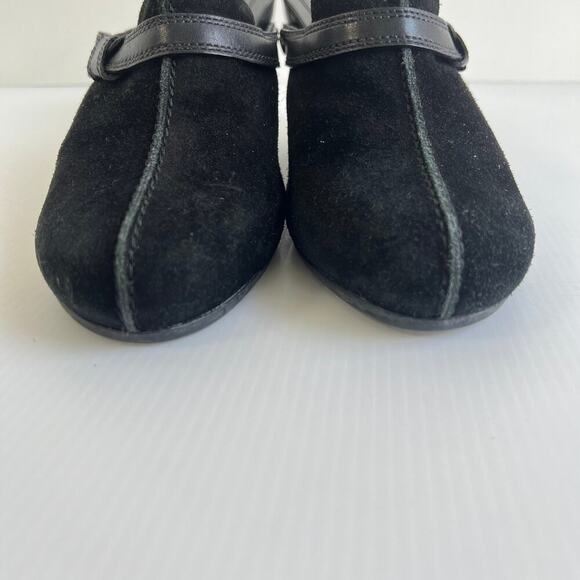 Cole Haan Black Suede Stitched Leather Mules Clogs Size 9.5 Wedge Hill Slip On - Picture 4 of 11